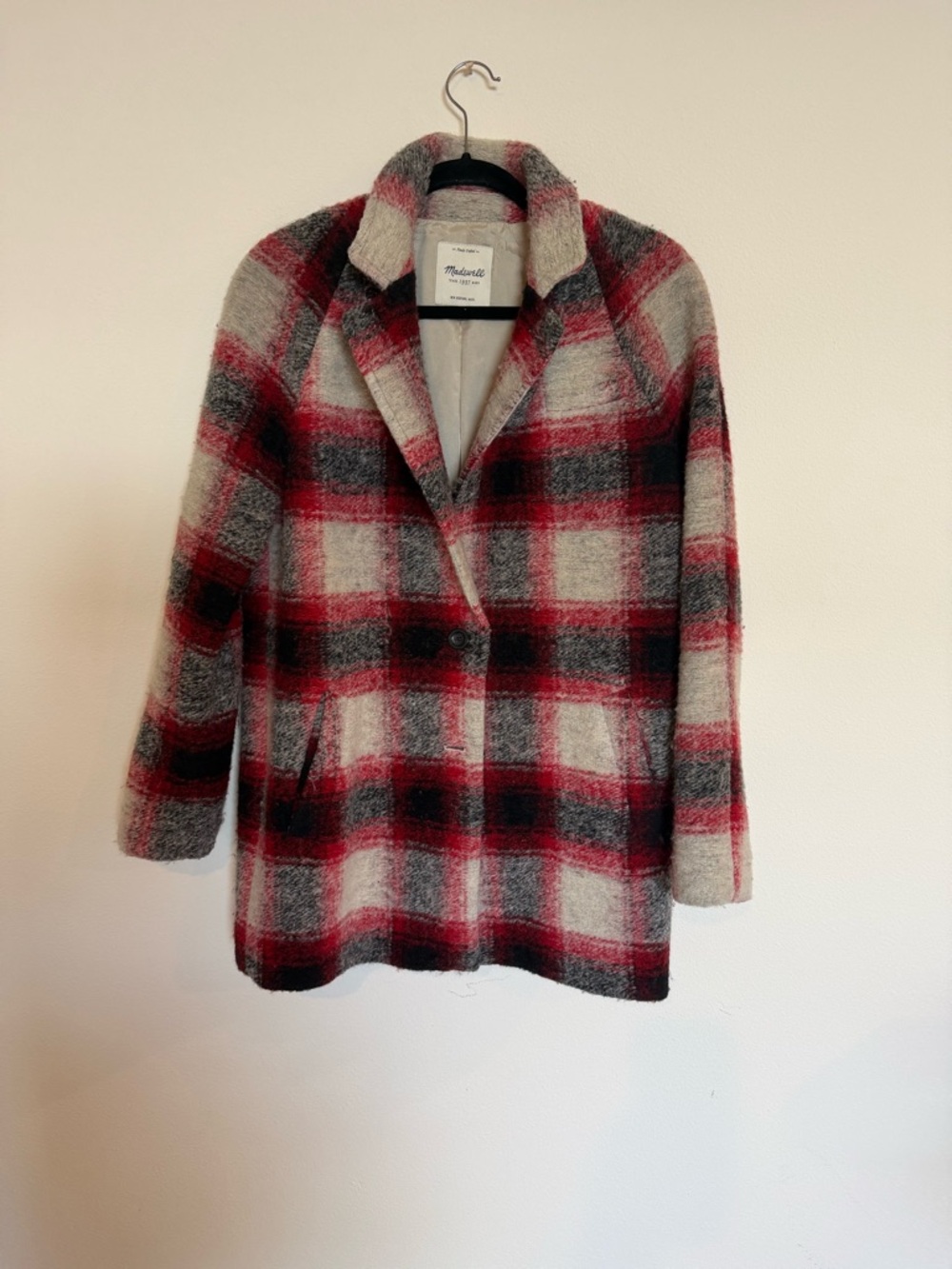 Madewell Red and Gray Plaid Pea Coat